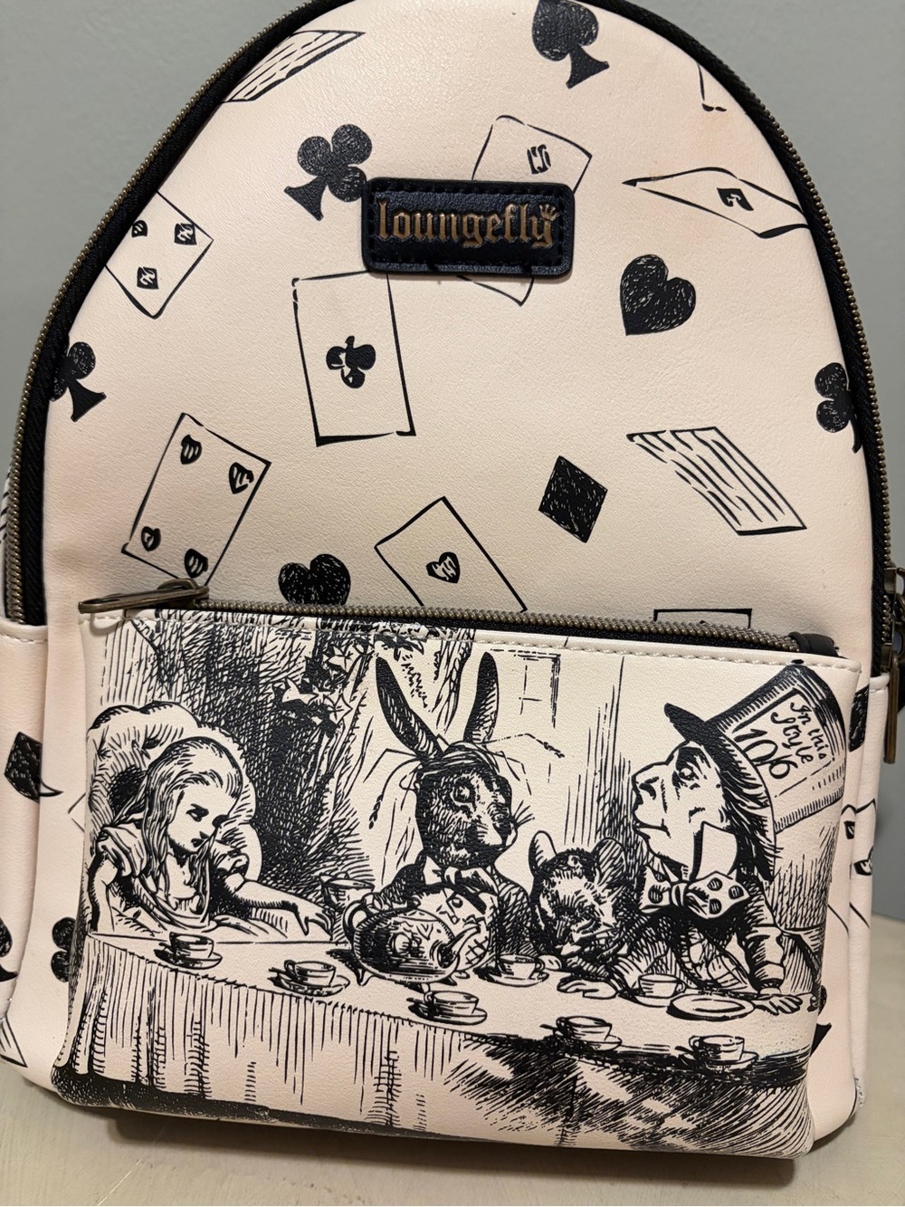 Loungefly Cream & Black Alice Tea Party Mini Backpack Rare LNWOT - Picture 3 of 16
